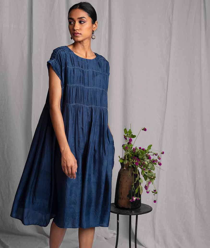 Mira handwoven silk dress teal – The DVE