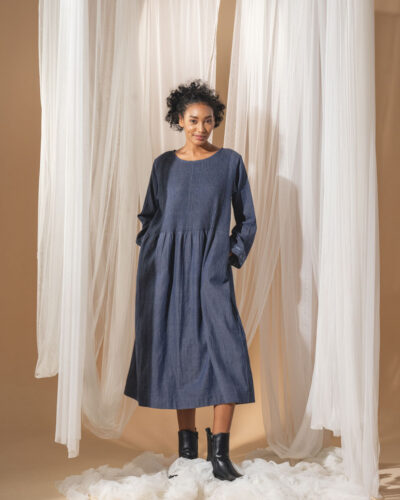 Denim midi dress with pocket