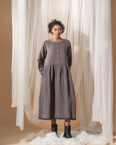 Linen midi dress with pockets