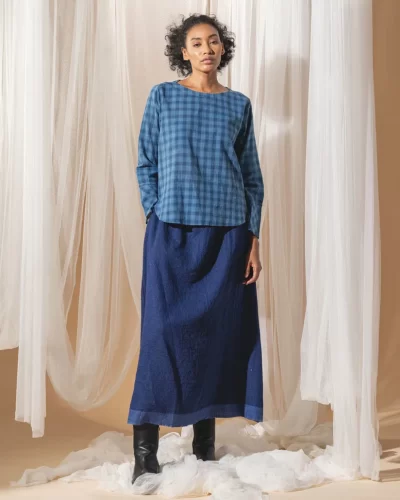 Handwoven Long Sleeve Check Cotton Top