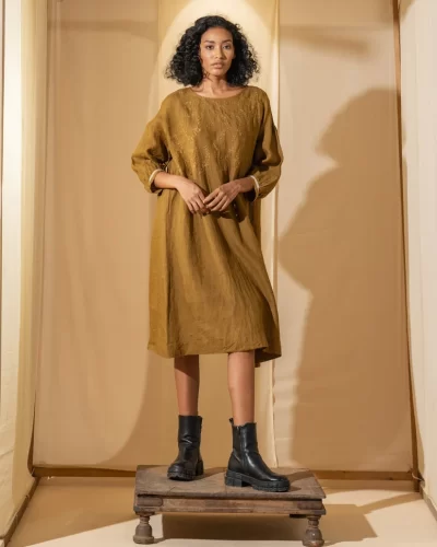 Handwoven Linen Dress With Embroidery