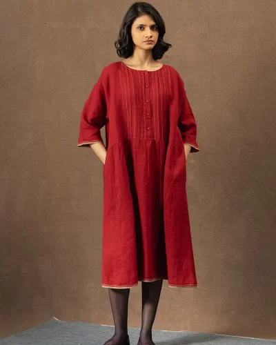 Handwoven Linen Red Dress