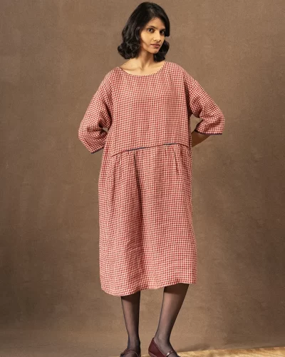 Linen Red Check Dress