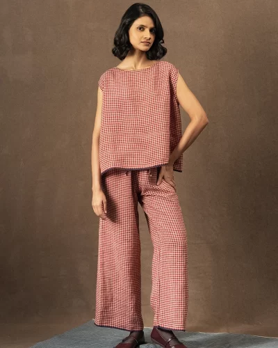 Red Check linen Pants