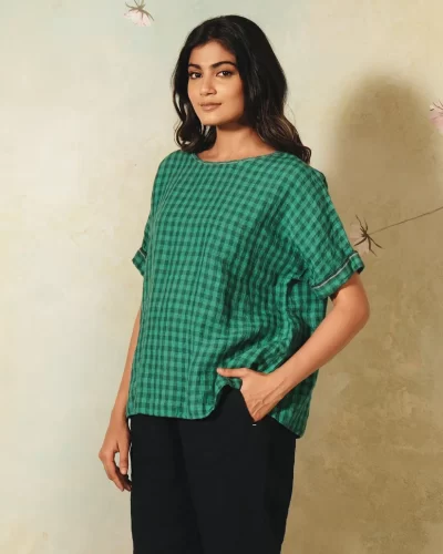 Handwoven Check Linen Blouse