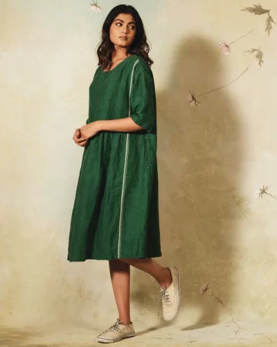 Handwoven Emerald Linen Dress