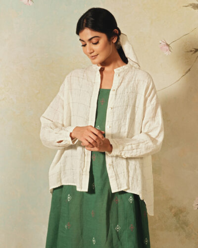 Handwoven Linen White Check Shirt