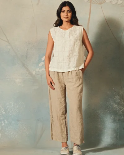 Handwoven Taupe Linen Pants