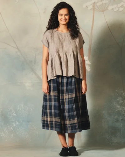 Handwoven Linen Check Skirt