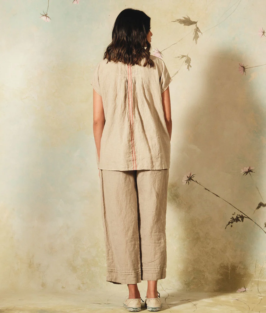 Handwoven Linen Blouse – Taupe - Image 2