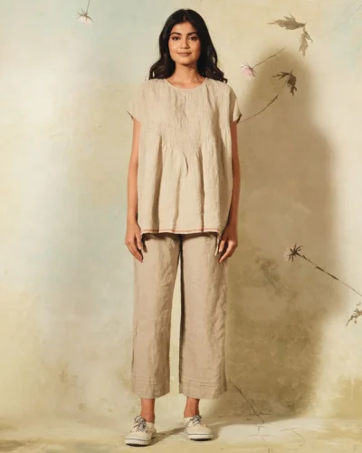 Handwoven Linen Blouse – Taupe
