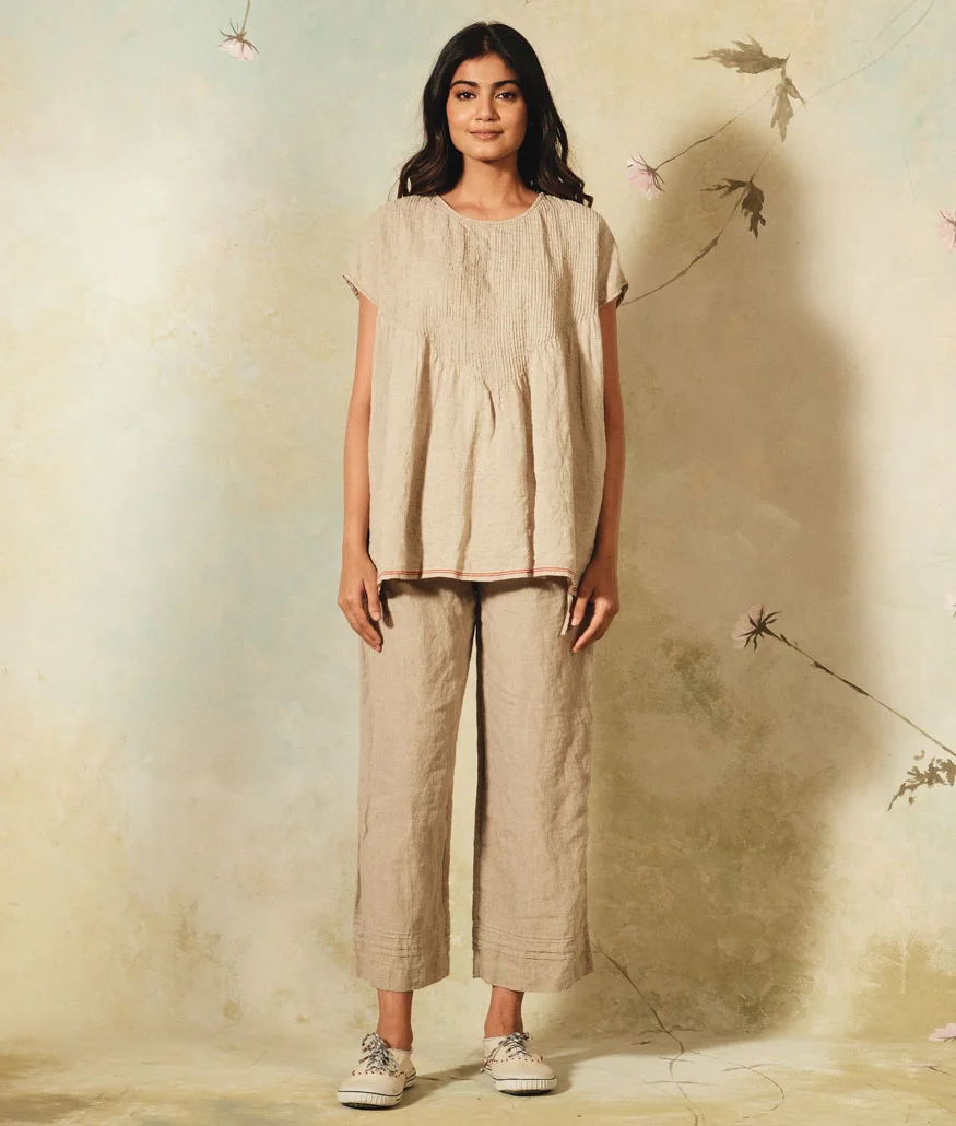 Handwoven Linen Blouse – Taupe