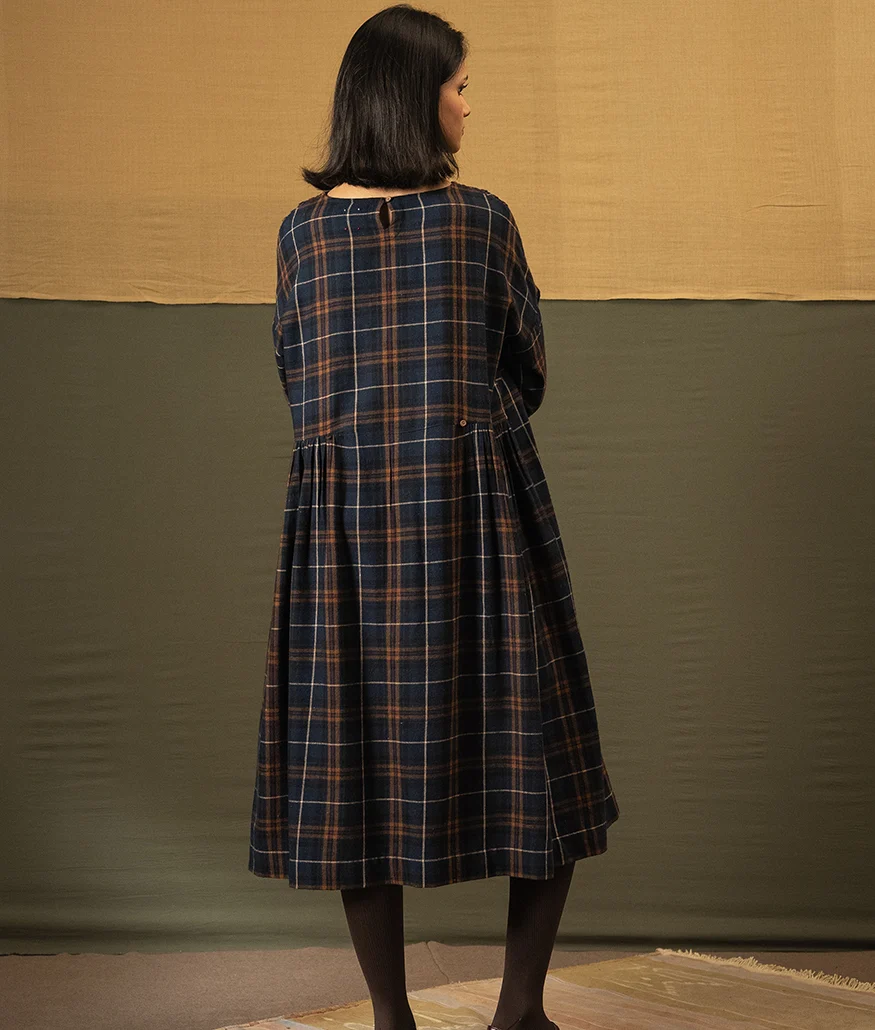 Navy Brushed Cotton Check Dress - Image 2
