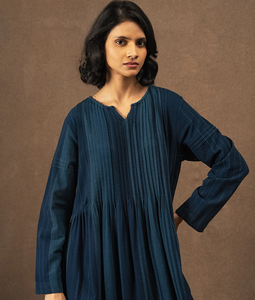 Handwoven Cotton Dress – Indigo - Image 5