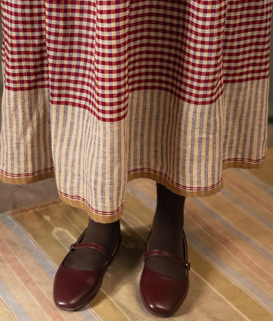 Handwoven Check Linen Skirt – Barn Red - Image 4