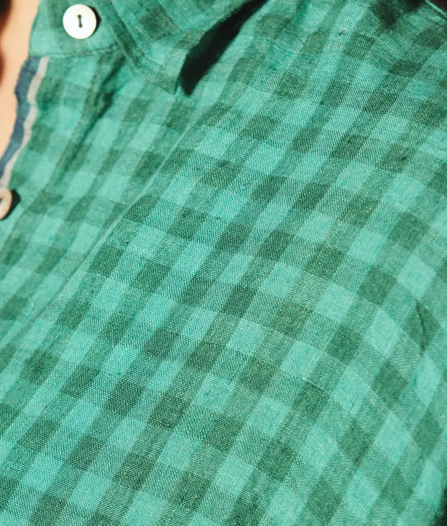 Handwoven Green Check Linen Shirt - Image 4