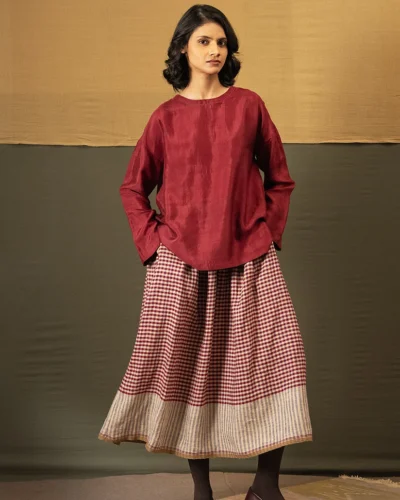 Handwoven Check Linen Skirt