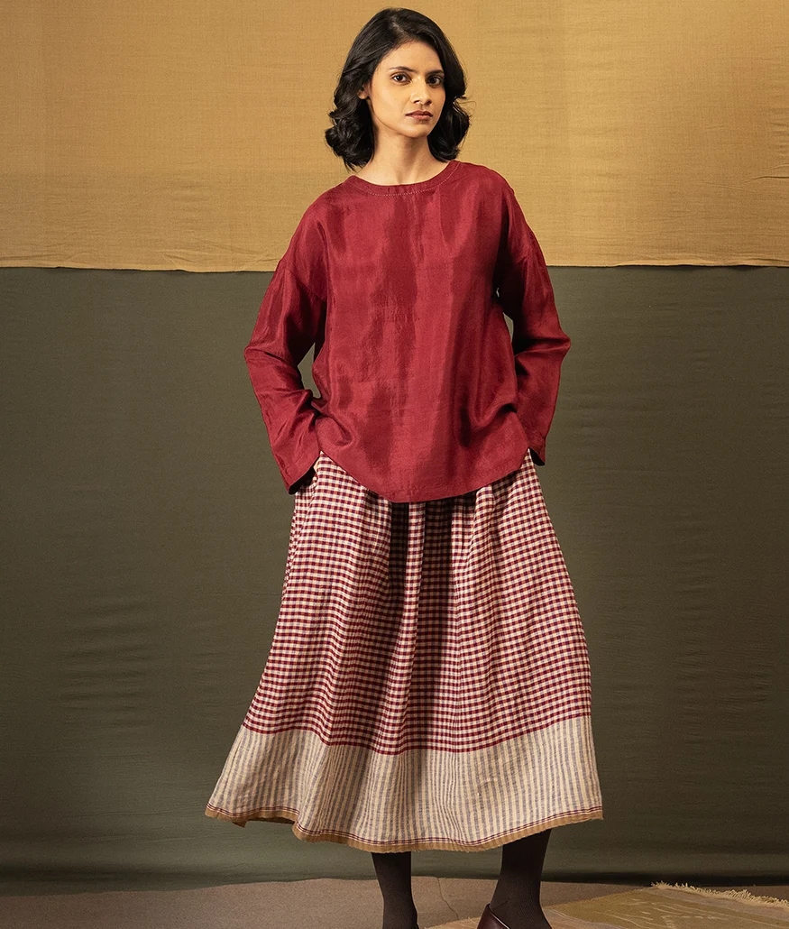 Handwoven Check Linen Skirt