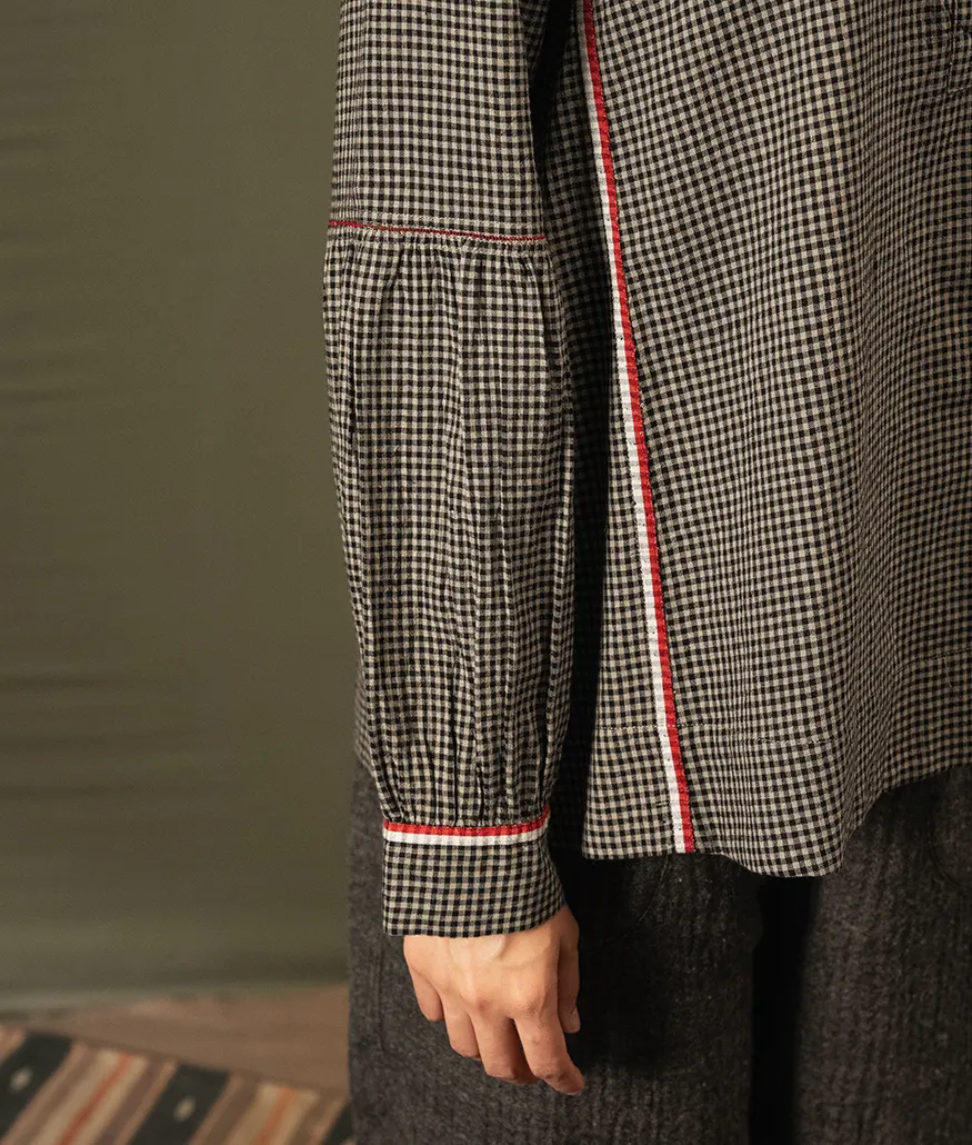 Handwoven Cotton Check Blouse – Beige & Black - Image 4