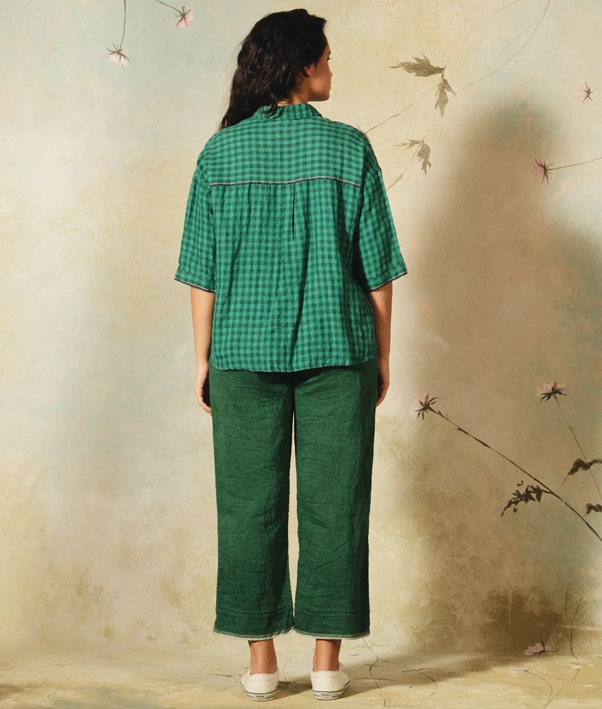 Handwoven Green Check Linen Shirt - Image 2