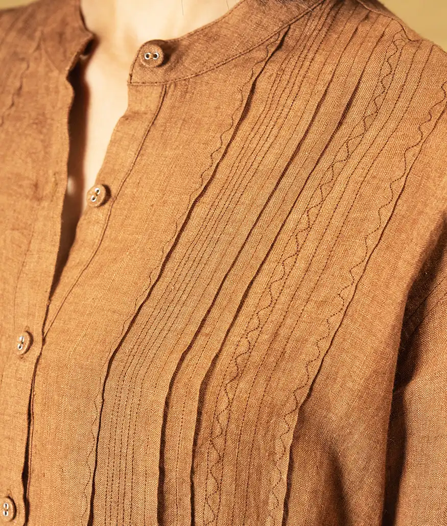 Handwoven Linen Blouse – French Beige - Image 4
