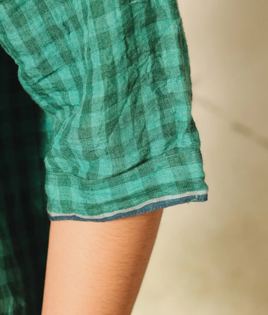 Handwoven Green Check Linen Shirt - Image 5