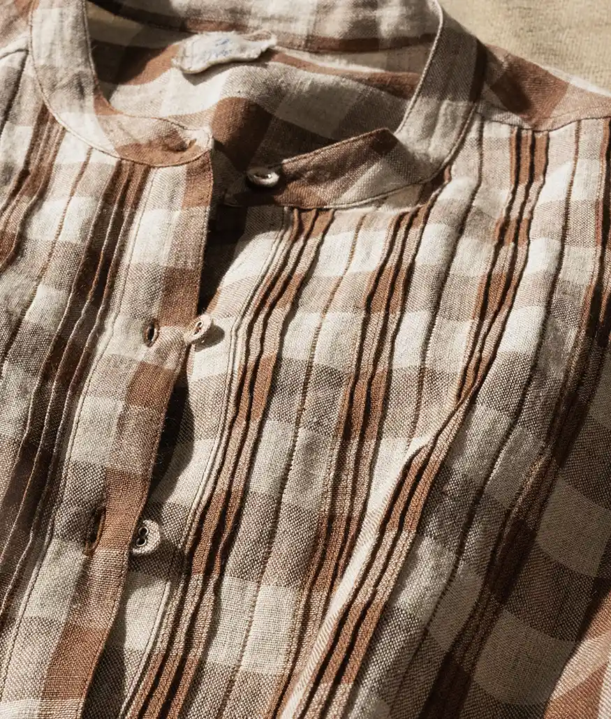 Handwoven Check Linen Dress – French Beige - Image 5