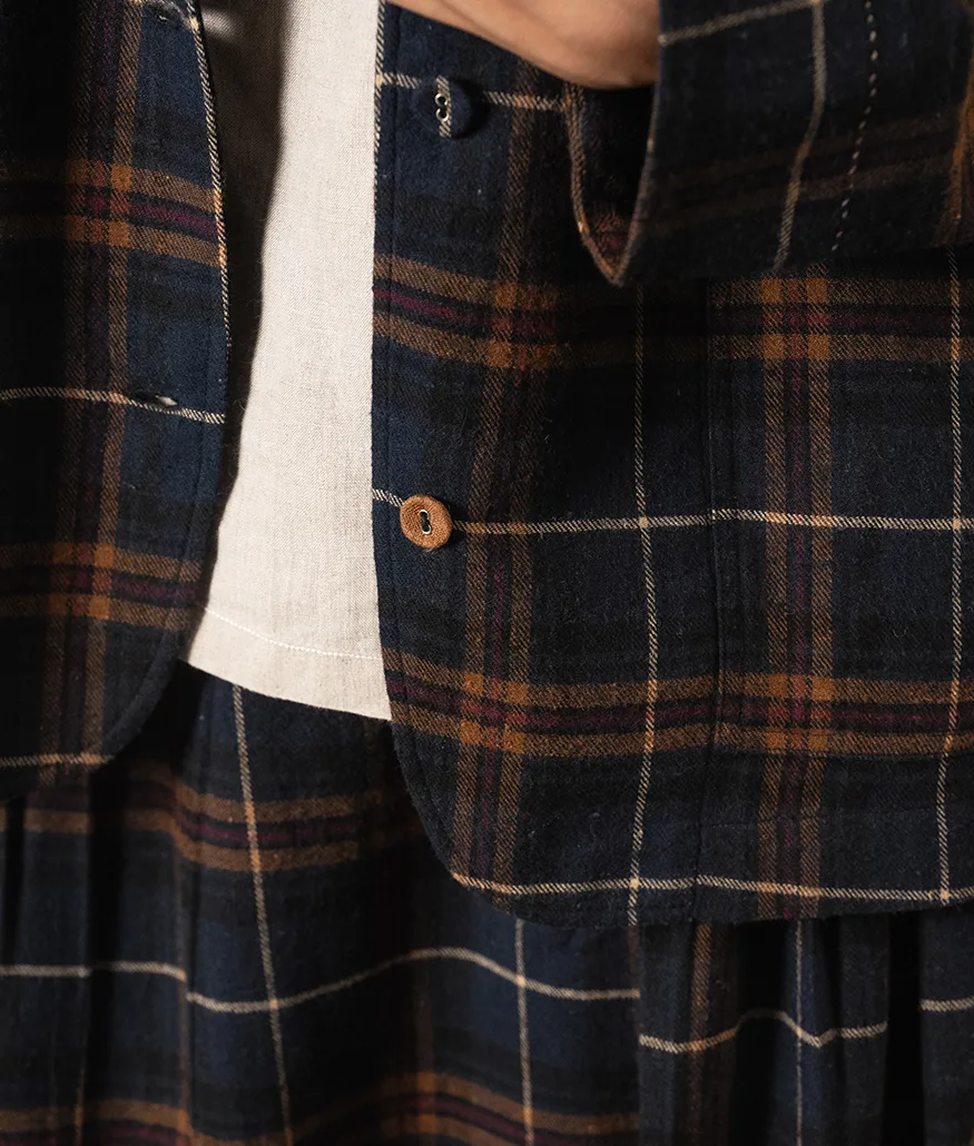 Brushed Cotton Check Jacket – Navy - Image 4