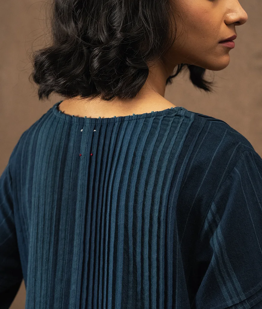 Handwoven Cotton Dress – Indigo - Image 3