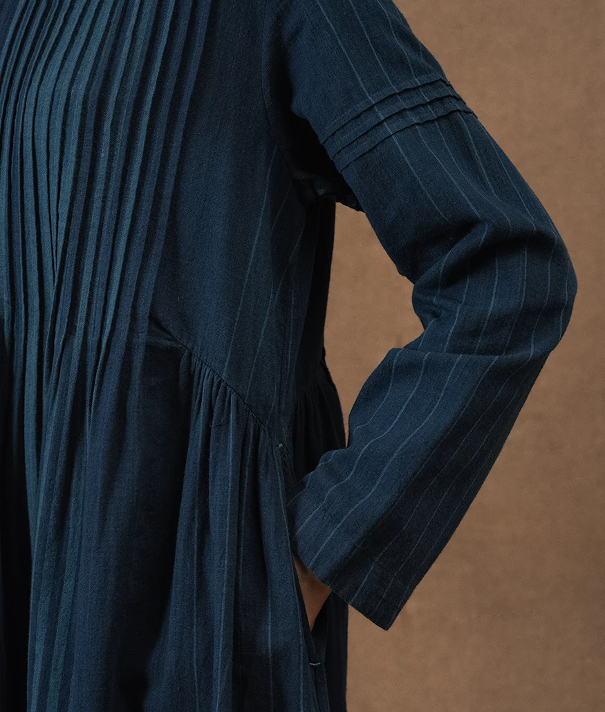 Handwoven Cotton Dress – Indigo - Image 4