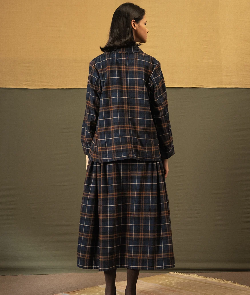 Brushed Cotton Check Jacket – Navy - Image 2