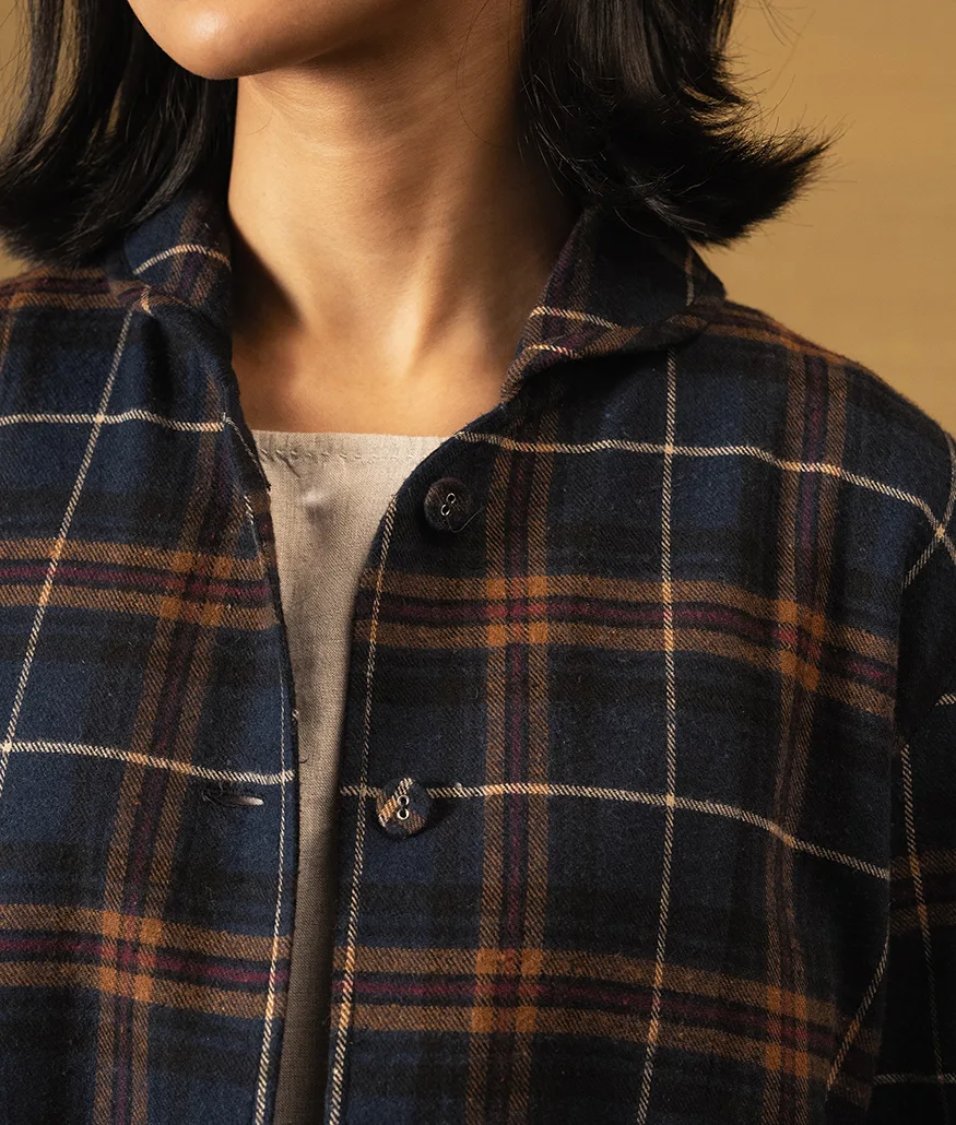 Brushed Cotton Check Jacket – Navy - Image 5