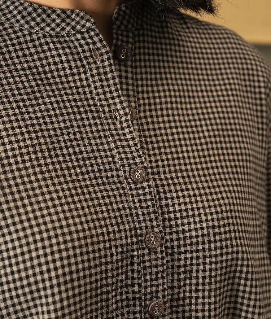 Handwoven Cotton Check Blouse – Beige & Black - Image 5