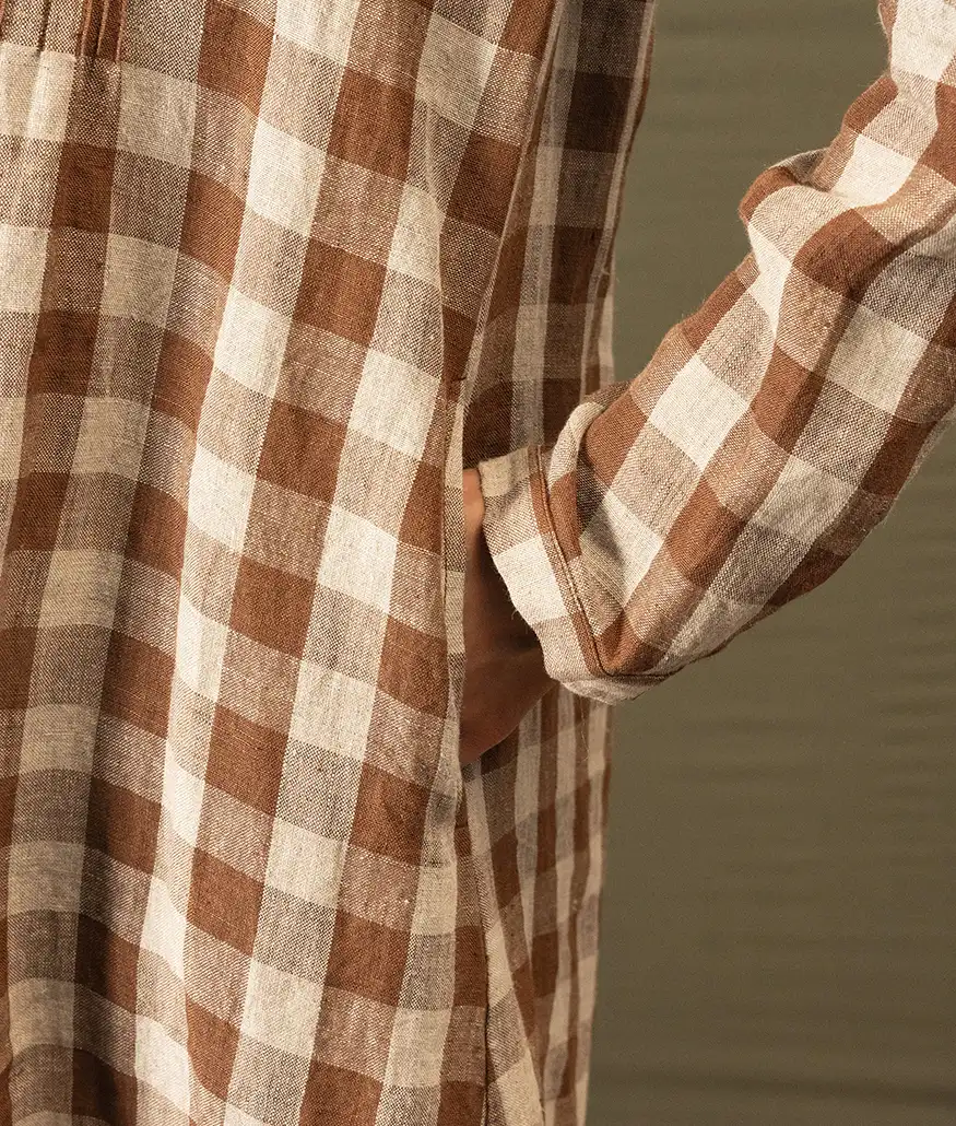 Handwoven Check Linen Dress – French Beige - Image 6