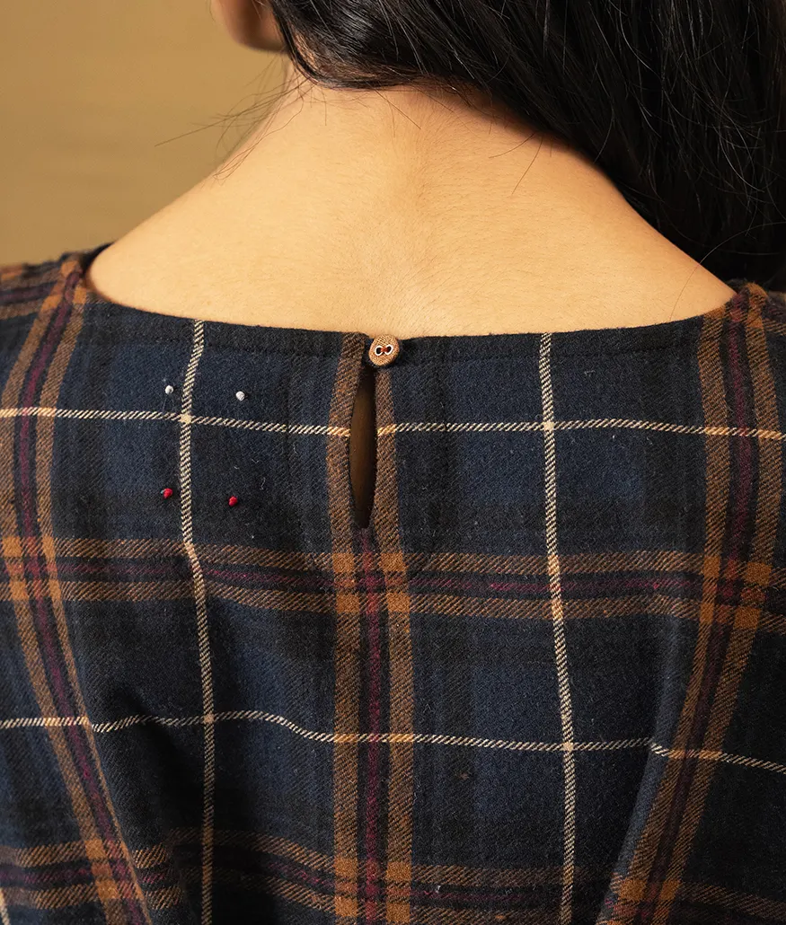 Navy Brushed Cotton Check Dress - Image 4