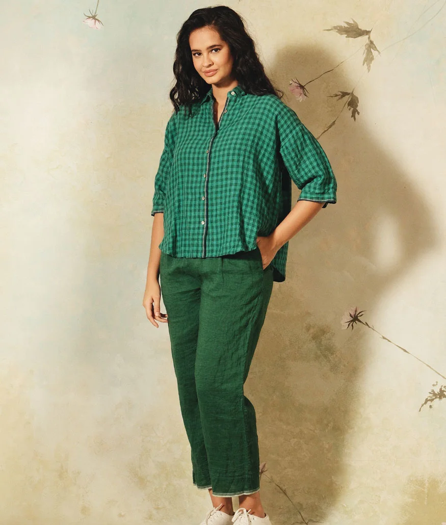 green check linen shirt