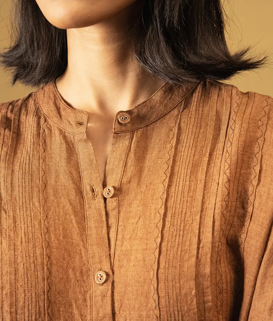 Handwoven Linen Blouse – French Beige - Image 5
