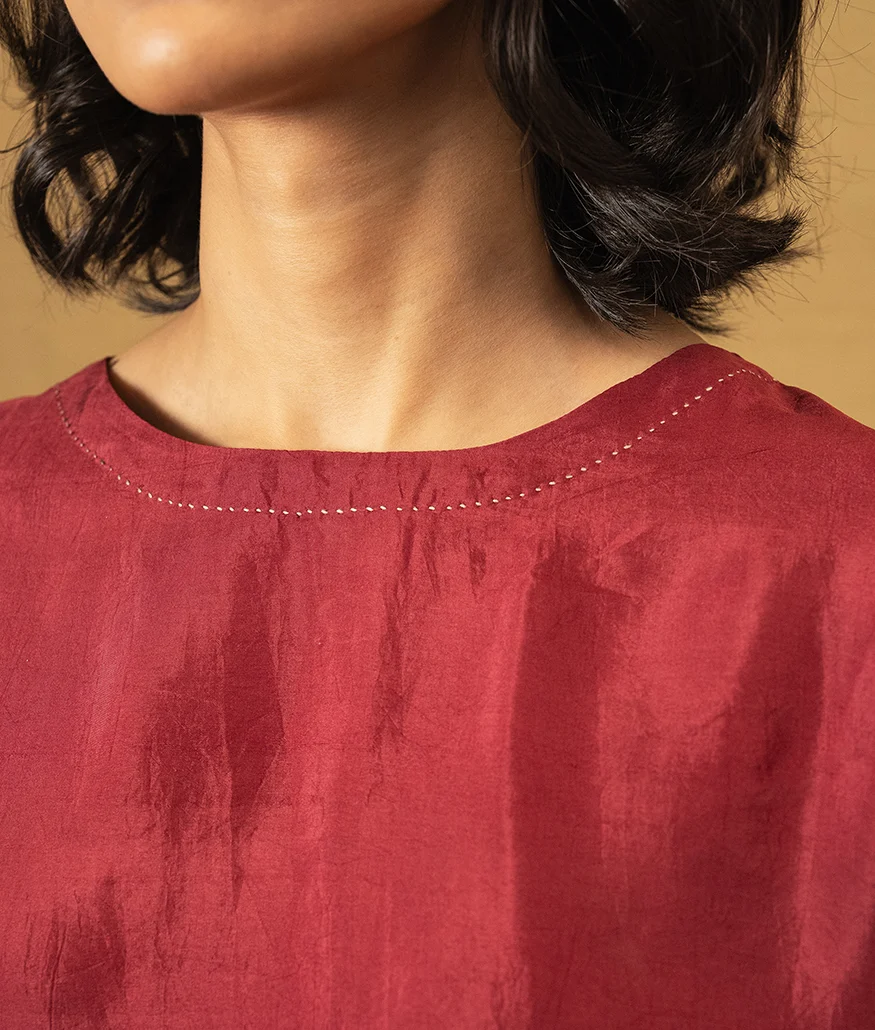 Handwoven Silk Blouse – Barn Red - Image 4