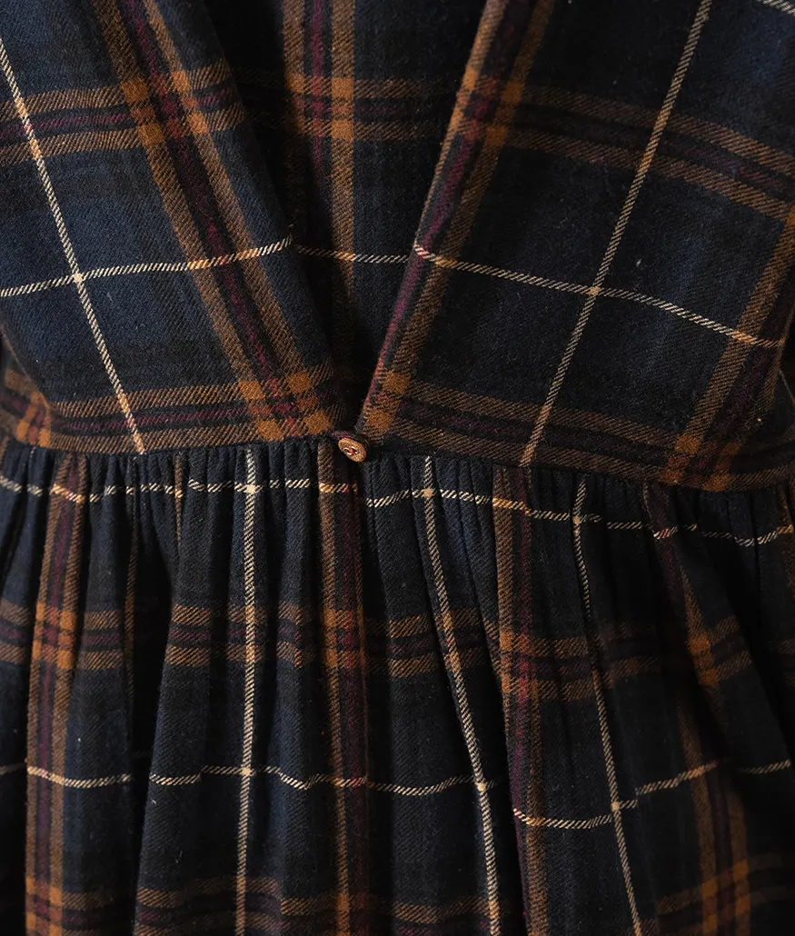 Navy Brushed Cotton Check Dress - Image 5