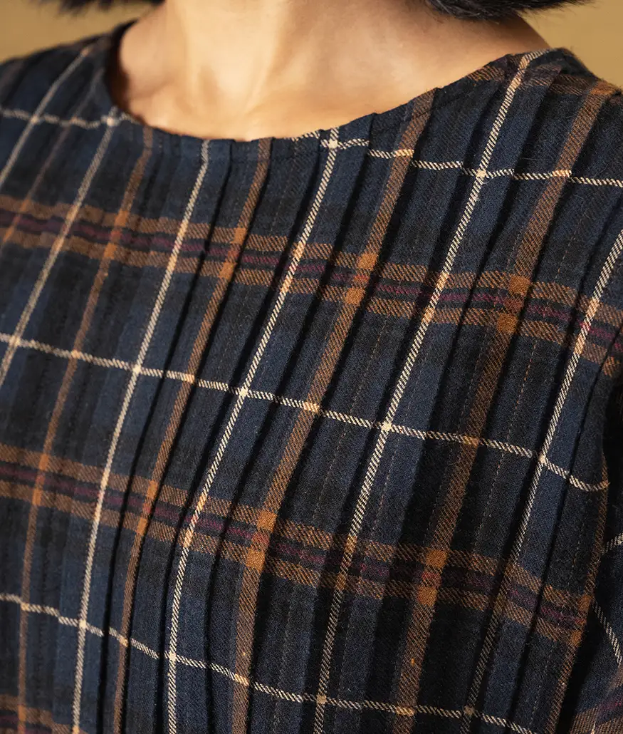 Navy Brushed Cotton Check Dress - Image 6