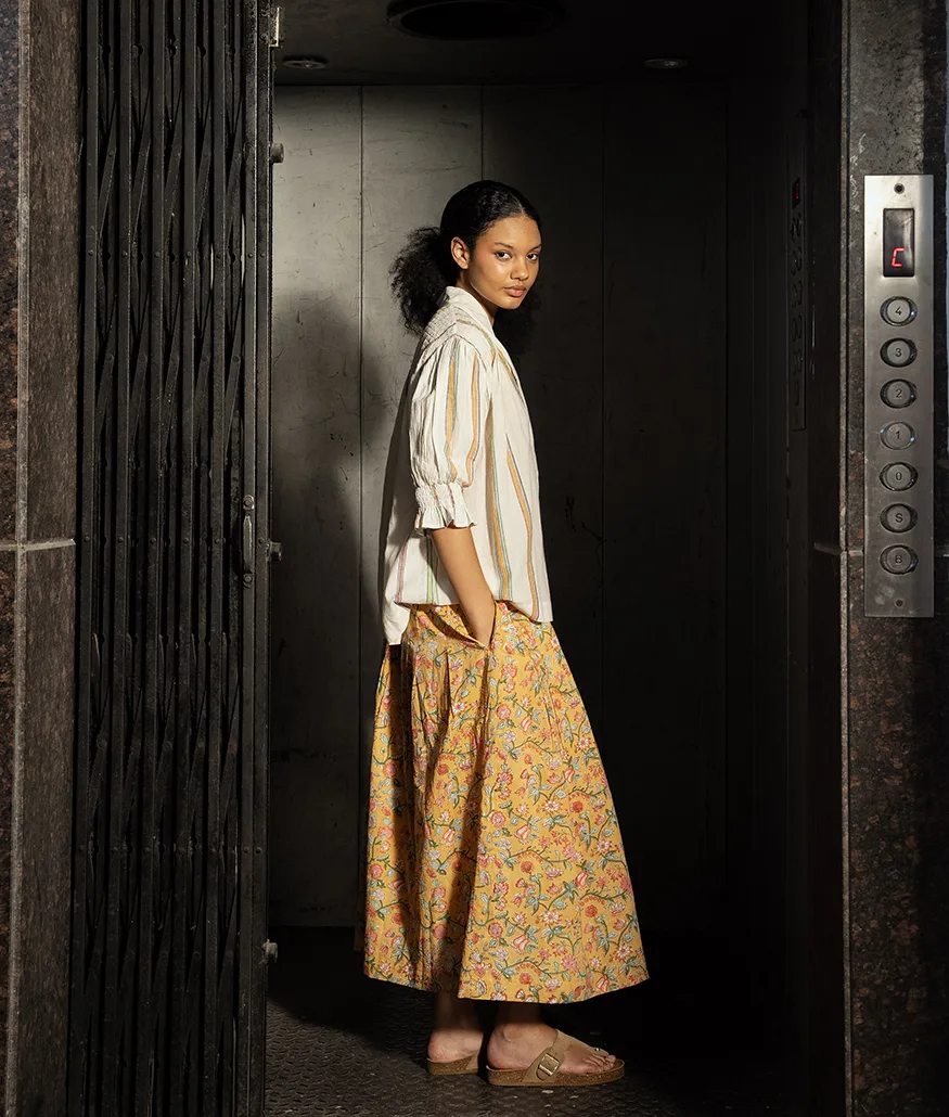 Ecru Handwoven Cotton Striped Top - Image 3