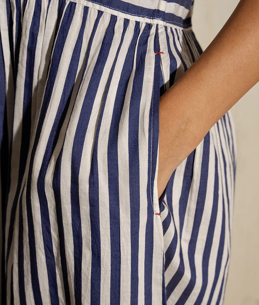 Navy Handwoven Cotton Silk Dress - Image 4