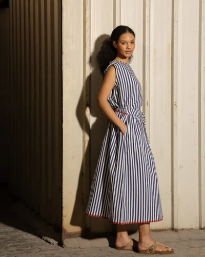 Navy Handwoven Cotton Silk Skirt