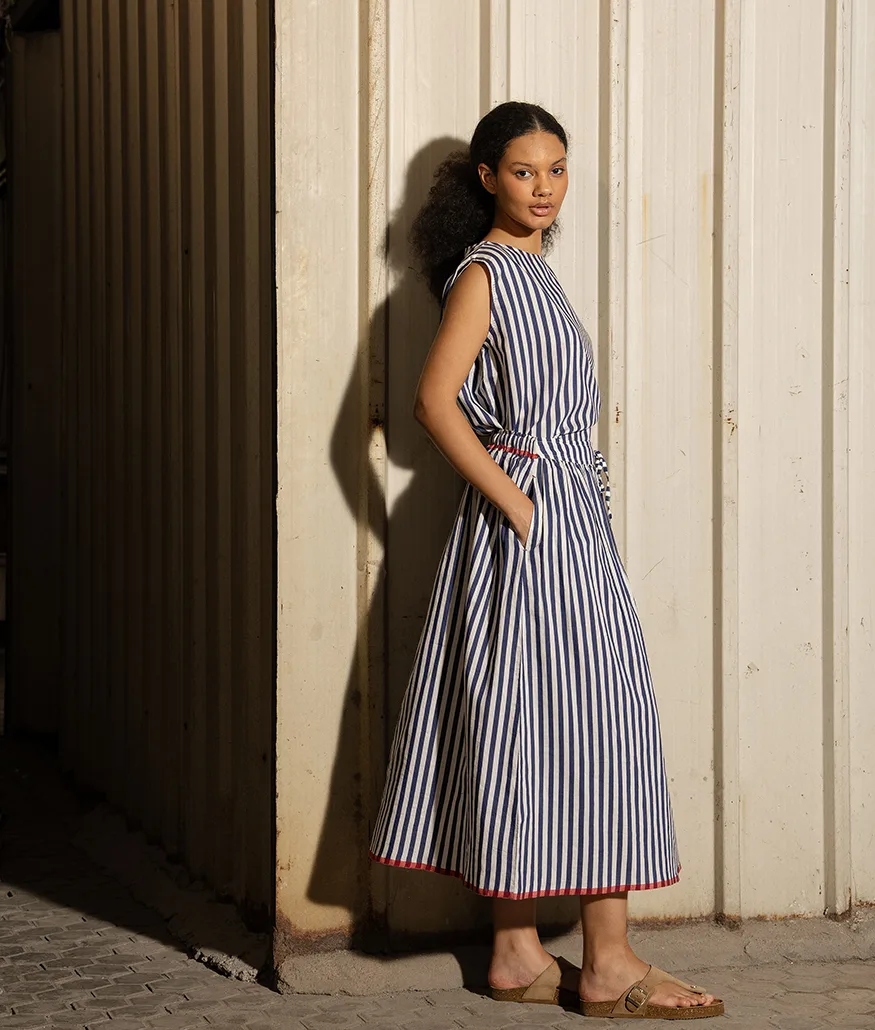 Navy Handwoven Cotton Silk Skirt