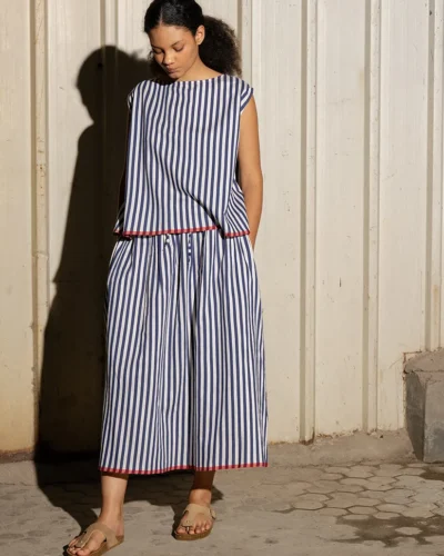 Navy Handwoven Cotton Silk Top