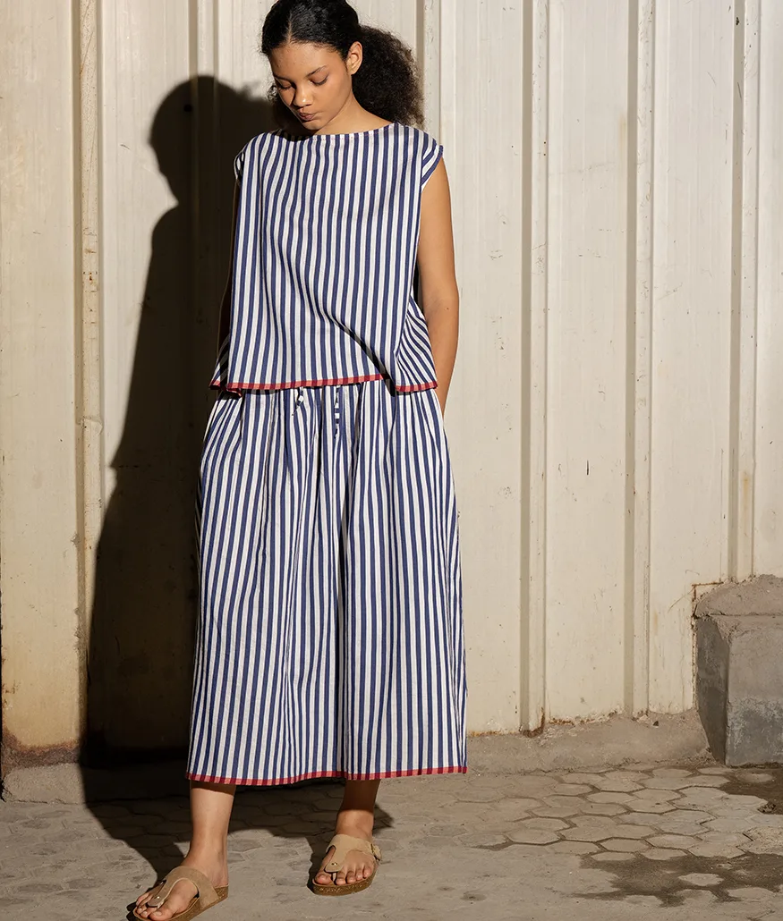 Navy Handwoven Cotton Silk Top