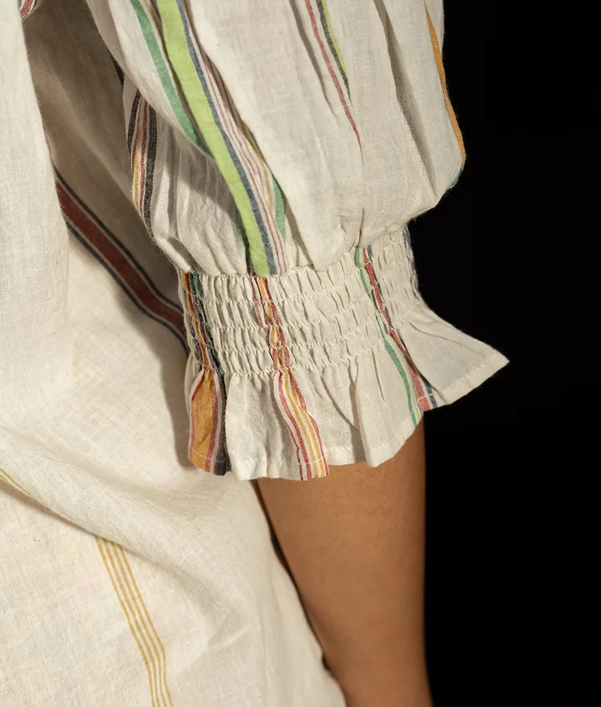 Ecru Handwoven Cotton Striped Top - Image 5