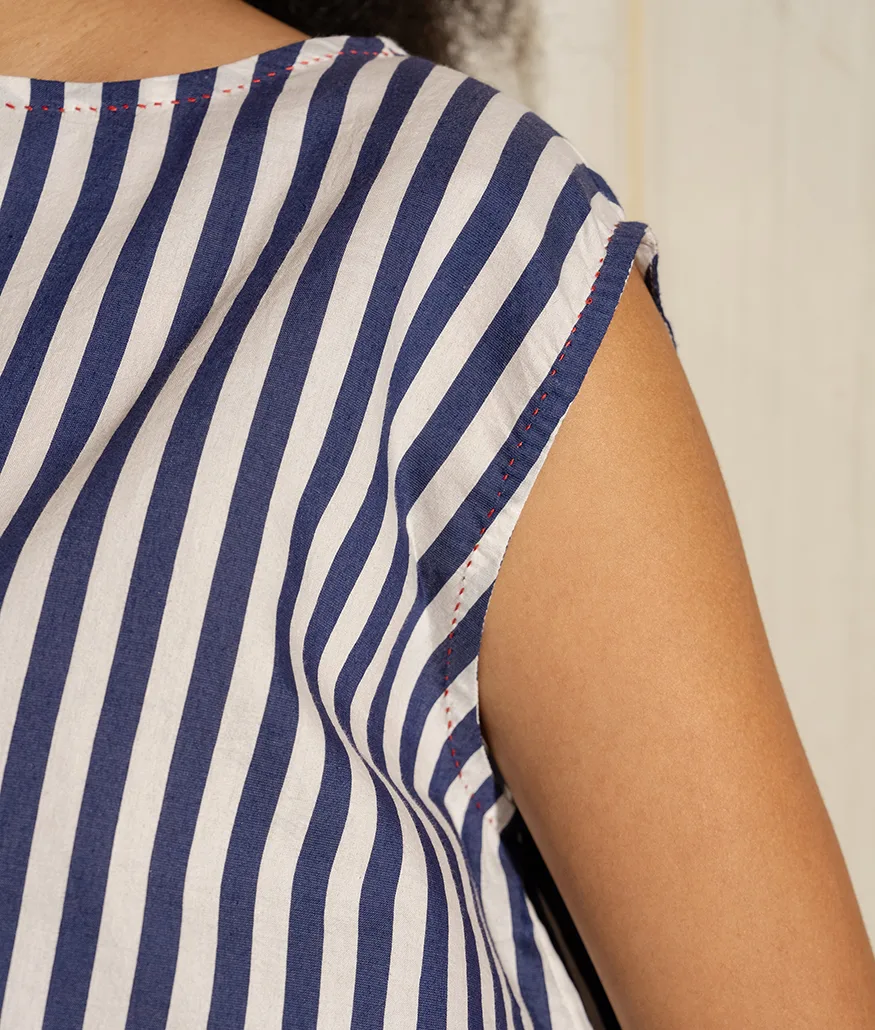 Navy Handwoven Cotton Silk Top - Image 2