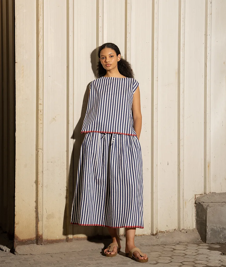 Navy Handwoven Cotton Silk Top - Image 5
