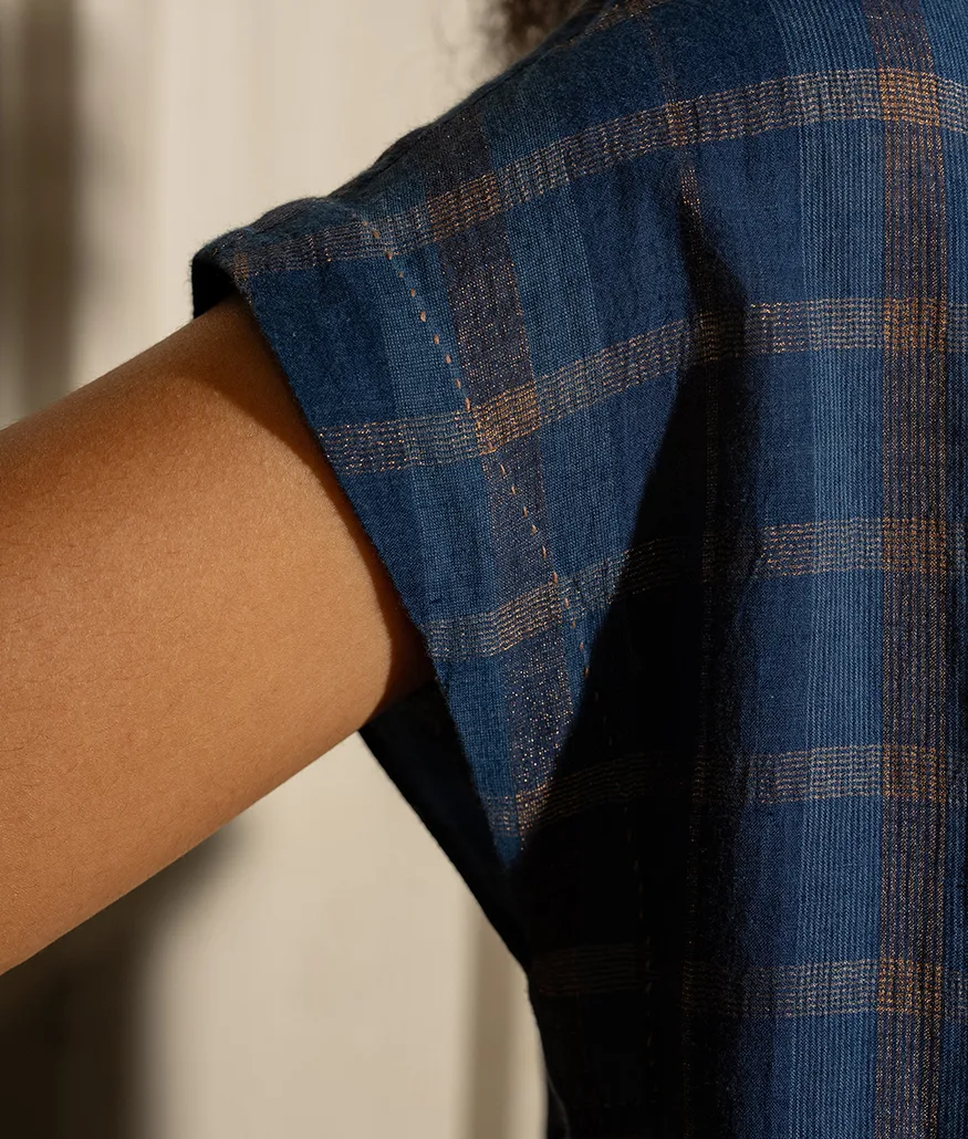 Indigo Handwoven Cotton Dress - Image 5